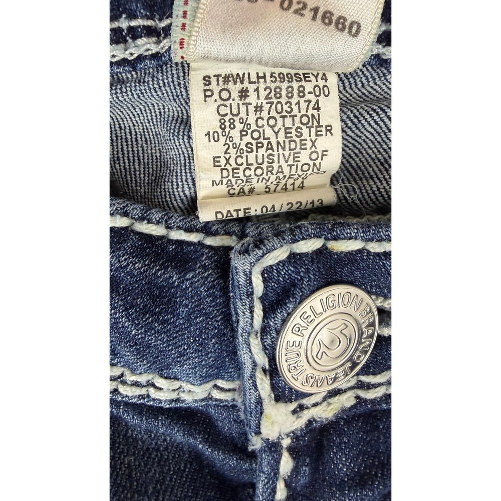 True Religion Skinny Jeans Dark Wash White Super T Stitching WLH599SEY4 Size 32 - Picture 5 of 7
